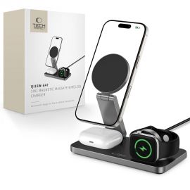 Juodas belaidis pakrovėjas "TECH-PROTECT QI15W-A47 3IN1 MAGNETIC MAGSAFE WIRELESS CHARGER"