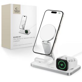 Baltas belaidis pakrovėjas "TECH-PROTECT QI15W-A47 3IN1 MAGNETIC MAGSAFE WIRELESS CHARGER"