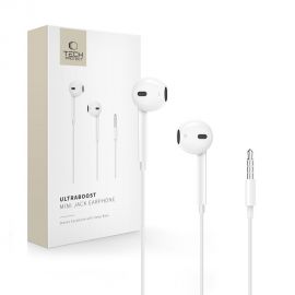 Baltos laidinės ausinės "TECH-PROTECT ULTRABOOST MINI JACK EARPHONE CORE"