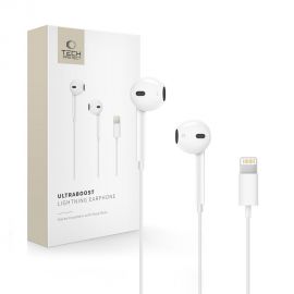 Baltos laidinės ausinės "TECH-PROTECT ULTRABOOST LIGHTNING EARPHONE CORE"