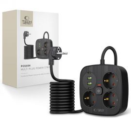 Juodas buitinis pakrovėjas "TECH-PROTECT PCS3X4 POWER STRIP 2 USB & 2 TYPE-C & 3 SOCKET 200CM"