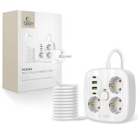 Baltas buitinis pakrovėjas "TECH-PROTECT PCS3X4 POWER STRIP 2 USB & 2 TYPE-C & 3 SOCKET 200CM"