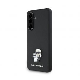 Juodas originalus dėklas Karl Lagerfeld PU Saffiano Metal Karl and Choupette telefonui Samsung Galaxy A56 5G