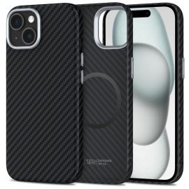 Juodas-sidabrinis dėklas Apple Iphone 15 "Tech-Protect Ion Carbon Magsafe"