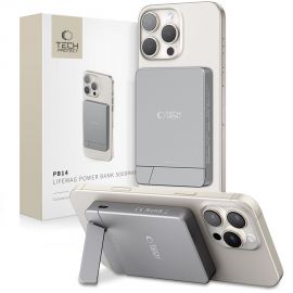 Pilka išorinė baterija TECH-PROTECT PB14 LIFEMAG MAGSAFE POWER BANK 5000MAH 