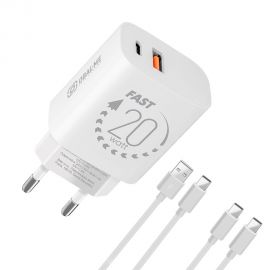 Baltas buitinis pakrovėjas "OBAL:ME Wall Charger USB-A + USB-C 20W + 2x Cable 1m"