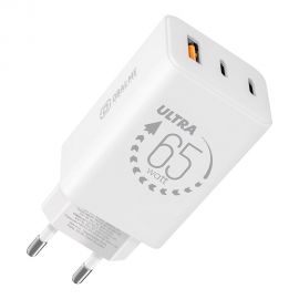 Baltas buitinis pakrovėjas "OBAL:ME GaN Wall Charger USB-A + 2xUSB-C 65W"