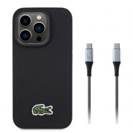 Juodas dėklas + pakrovimo laidas USB-C/USB-C Apple Iphone 15 Pro "Lacoste Iconic Petit Pique Woven Logo MagSafe"