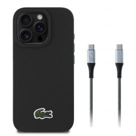 Juodas dėklas + pakrovimo laidas USB-C/USB-C Apple Iphone 16 Pro "Lacoste Iconic Petit Pique Woven Logo MagSafe"