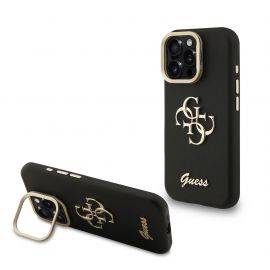 Juodas dėklas telefonui Apple iPhone 16 Pro Max "Guess PU Grained 4G Logo Stand Camera Frame"
