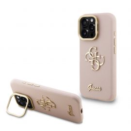 Rausvas dėklas telefonui Apple iPhone 16 Pro Max "Guess PU Grained 4G Logo Stand Camera Frame"