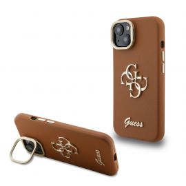 Rudas dėklas telefonui Apple iPhone 14 "Guess PU Grained 4G Logo Stand Camera Frame"