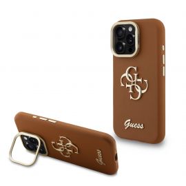 Rudas dėklas telefonui Apple iPhone 16 Pro Max "Guess PU Grained 4G Logo Stand Camera Frame"
