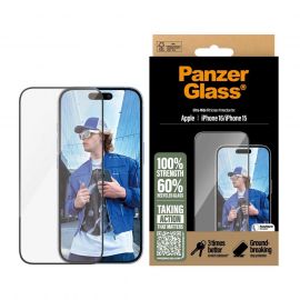 Juodas apsauginis stiklas telefonui Apple iPhone 15 / 16 "PanzerGlass Tempered Glass UWF"
