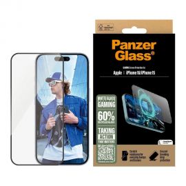 Juodas apsauginis stiklas telefonui Apple iPhone 15 / 16 "PanzerGlass Tempered Glass Gaming UWF"