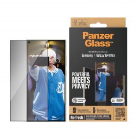 Juodas apsauginis stiklas telefonui Samsung Galaxy S24 Ultra "PanzerGlass Privacy Tempered Glass UWF"