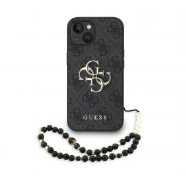 Juodas dėklas telefonui Apple Iphone 15 "Guess PU 4G Metal Logo Strap"