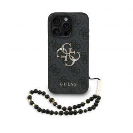 Juodas dėklas telefonui Apple Iphone 15 Pro Max "Guess PU 4G Metal Logo Strap"
