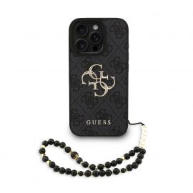 Juodas dėklas telefonui Apple Iphone 16 Pro  Max "Guess PU 4G Metal Logo Strap"