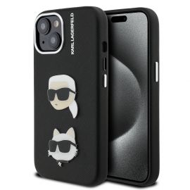 Juodas originalus dėklas Karl Lagerfeld Grained PU K&CH Heads Apple iPhone 15