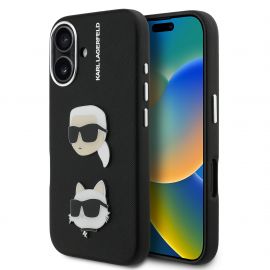 Juodas originalus dėklas Karl Lagerfeld Grained PU K&CH Heads Apple iPhone 16