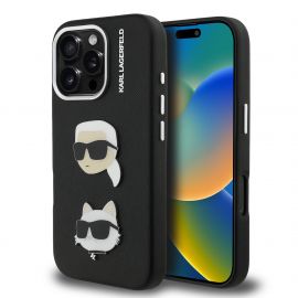 Juodas originalus dėklas Karl Lagerfeld Grained PU K&CH Heads Apple iPhone 16 Pro Max