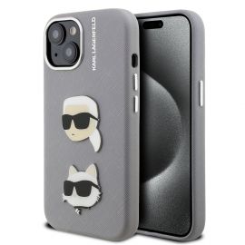 Pilkas originalus dėklas Karl Lagerfeld Grained PU K&CH Heads Apple iPhone 15