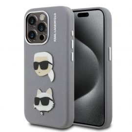Pilkas originalus dėklas Karl Lagerfeld Grained PU K&CH Heads Apple iPhone 15 Pro Max