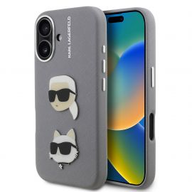 Pilkas originalus dėklas Karl Lagerfeld Grained PU K&CH Heads Apple iPhone 16