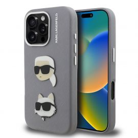 Pilkas originalus dėklas Karl Lagerfeld Grained PU K&CH Heads Apple iPhone 16 Pro Max