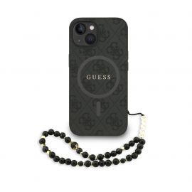 Juodas dėklas Guess PU Leather 4G Colored Ring Strap MagSafe telefonui Apple Iphone 15
