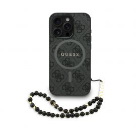 Juodas dėklas Guess PU Leather 4G Colored Ring Strap MagSafe telefonui Apple Iphone 15 Pro Max