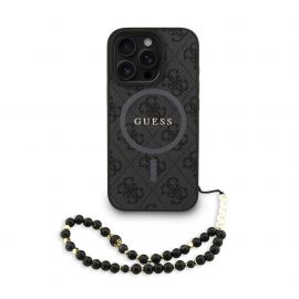 Juodas dėklas Guess PU Leather 4G Colored Ring Strap MagSafe telefonui Apple Iphone 16 Pro
