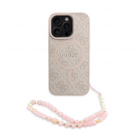 Rausvas dėklas Guess PU Leather 4G Colored Ring Strap MagSafe telefonui Apple Iphone 16 Pro