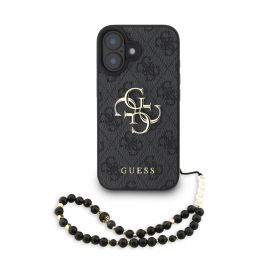 Juodas dėklas telefonui Apple Iphone 16 "Guess PU 4G Metal Logo Strap"