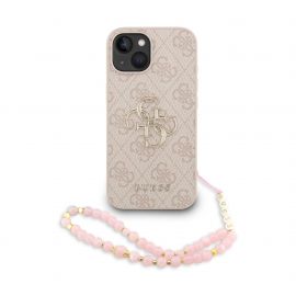Rausvas dėklas telefonui Apple Iphone 15 "Guess PU 4G Metal Logo Strap"