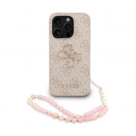 Rausvas dėklas telefonui Apple Iphone 15 Pro Max "Guess PU 4G Metal Logo Strap"