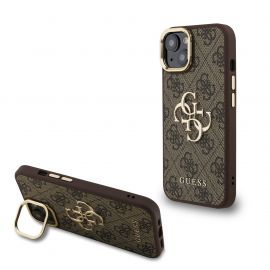 Rudas dėklas telefonui Apple iPhone 14 "Guess PU 4G Metal Logo Stand Camera Frame"