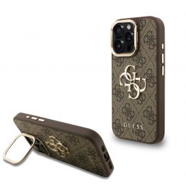 Rudas dėklas telefonui Apple iPhone 15 Pro Max "Guess PU 4G Metal Logo Stand Camera Frame"