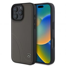 Rudas dėklas telefonui Apple Iphone 16 Pro "Mercedes Curved Stitches Leather"