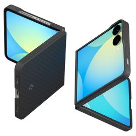Juodas matinis dėklas Samsung Galaxy Z Flip 7 "Spigen Airskin Aramid"