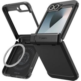 Juodas dėklas Samsung Galaxy Z Flip 6 / 7 FE "Spigen Tough Armor Pro Mag Magsafe"