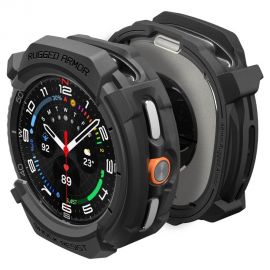 Juodas matinis dėklas Samsung Galaxy Watch 8 Classic (46 MM) "Spigen Rugged Armor"