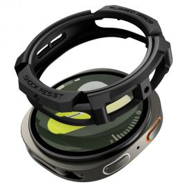 Juodas matinis dėklas Samsung Galaxy Watch 8 (44mm) "Spigen Rugged Armor"