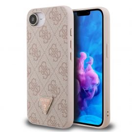 Rausvas originalus dėklas Guess PU 4G Strass Triangle Metal Logo telefonui Apple iPhone 16E
