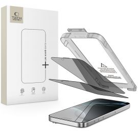 Juodas privatumo apsauginis stiklas telefonui Apple Iphone 16 Pro " Tech-Protect Quick Set  Spy+2-Pack"