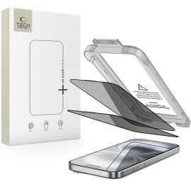 Juodas privatumo apsauginis stiklas telefonui Apple Iphone 15 / 16 " Tech-Protect Quick Set  Spy+2-Pack"
