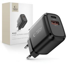 Juodas buitinis pakrovėjas "TECH-PROTECT NCA30 2-PORT NETWORK CHARGER PD 30W / QC3.0"