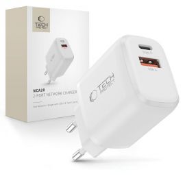 Baltas buitinis pakrovėjas "TECH-PROTECT NCA20 2-PORT NETWORK CHARGER PD 20W / QC3.0"
