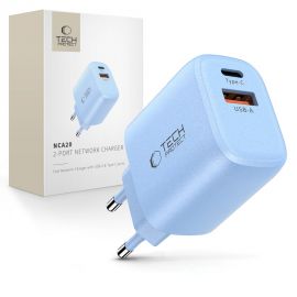Šviesiai mėlynas buitinis pakrovėjas "TECH-PROTECT NCA20 2-PORT NETWORK CHARGER PD 20W / QC3.0"